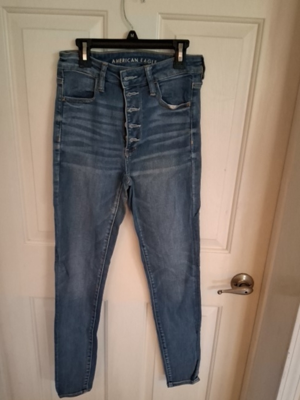 American Eagle Outfitters High-Rise Button-Fly Skinny Jeans - Medium Blue Wash